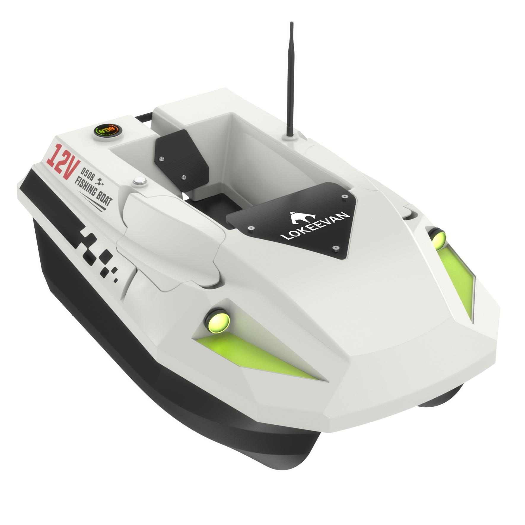 LOKEEVAN D50B GPS Köderboot 500m Fernbedienung Fischboot 12V Strom GPS+Beidou Satelliten Dual-Positionierungssystem weiß