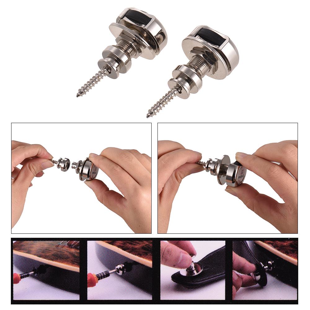 2 Stück Gitarrengurtschlösser Metall Sicherheit Schnellverschluss Gurtknöpfe Retainer Silber für Akustikgitarre silber