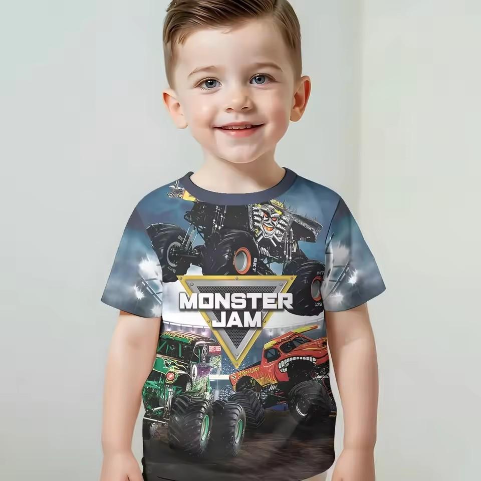 3D-Druck Cartoon Truck Monster Jam Babykleidung 5 bis 14 Jahre Männlich Outdoor-Kleidung Kinder Junge Mädchen Kind T-Shirt Top 160