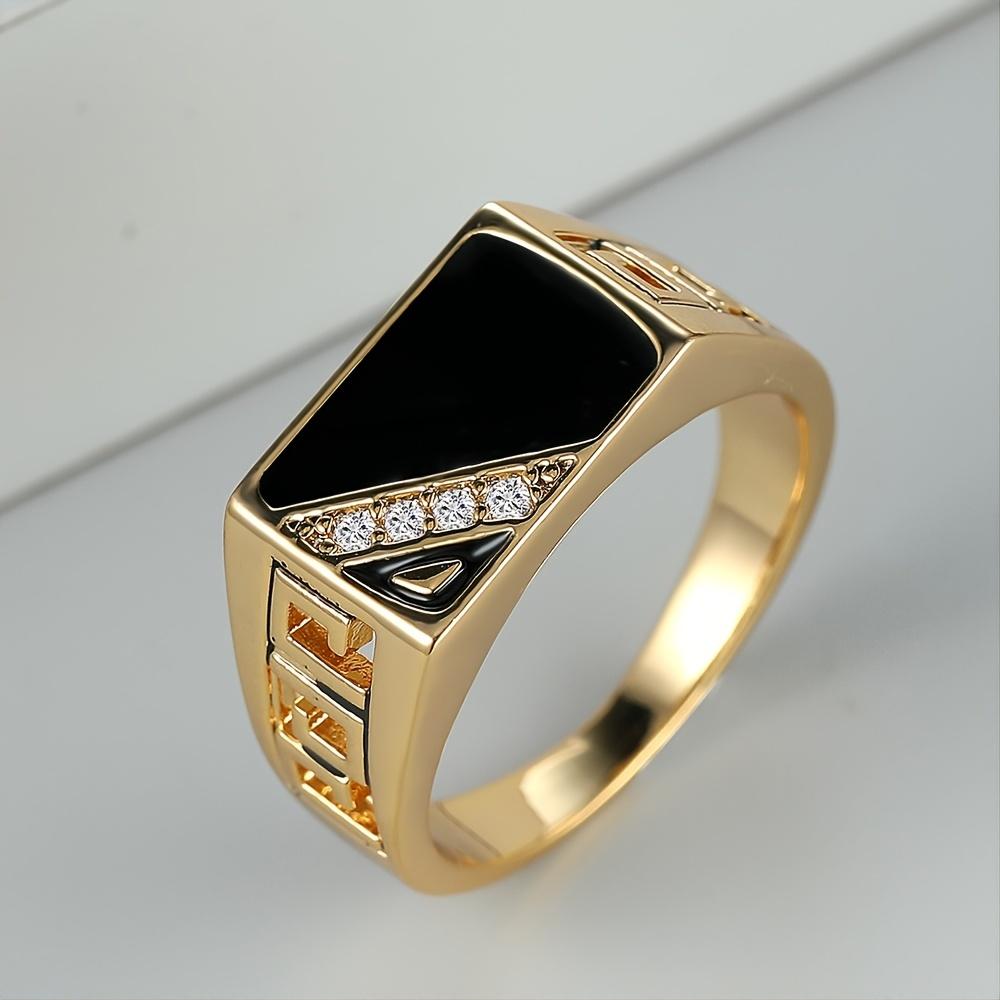 Vintage Quadratische schwarze Emaille Ringe für Männer und Frauen Gold Farbe Aushöhlen Muster Ring Party Schmuck Geschenk 8 gold