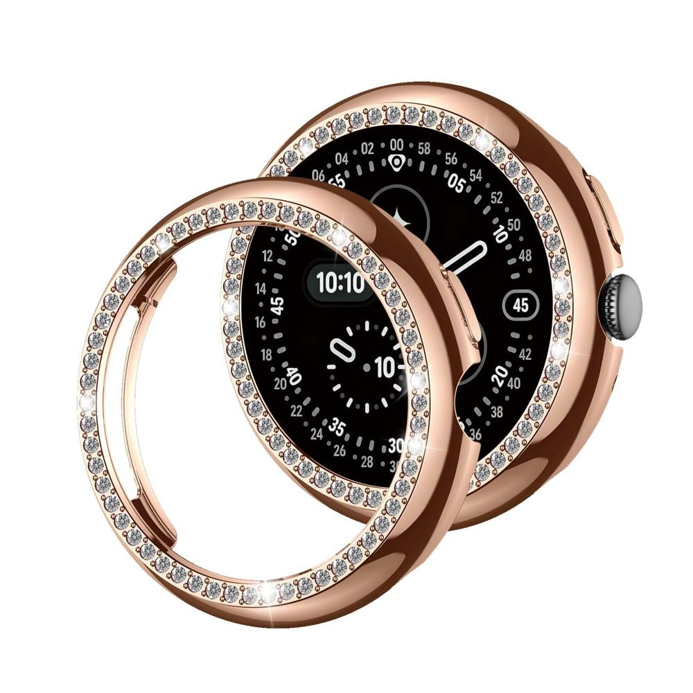 Bling Diamant Hülle für Google Pixel Watch 4 45mm 41mm Schutz Hülle Glitzer Hart-PC Abdeckung Stoßstange für Google Watch 4 Hülle Zubehör Pixel Watch 4 45mm rose gold