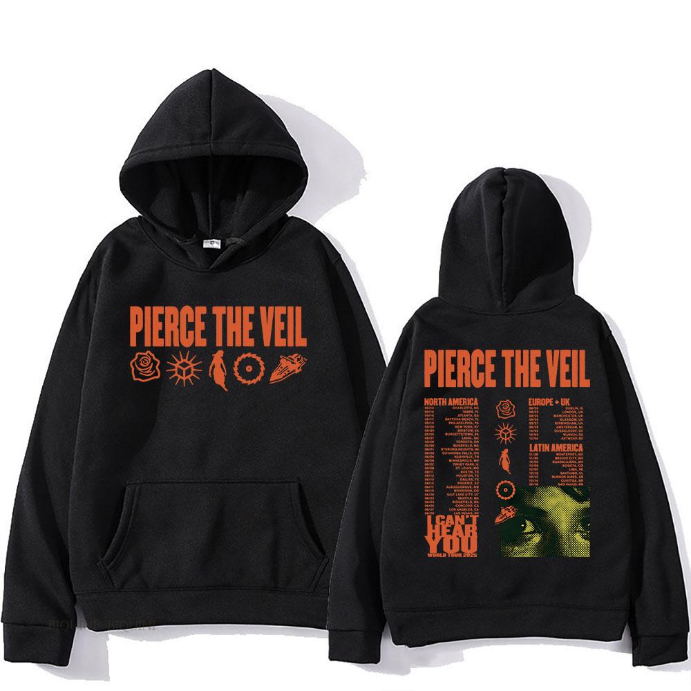 Streetwear Unisex Pierce The Veil Rockband Hoodies Ich kann dich nicht hören Welttournee Streetwear Harajuku Hip Hop Unisex Mode Oversized Y2k Pullover M grün