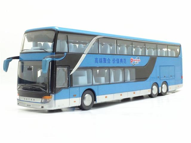 1/32 Hochwertiger Doppeldeckerbus aus Legierung mit Sound und Licht aus Metalldruckguss, Pullback-Simulation, Luxus-Sightseeing-Bus, Fahrzeug, Kinderspielzeug blau