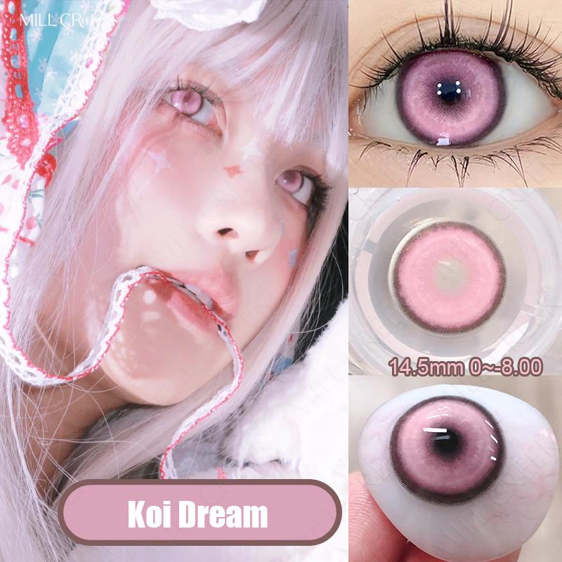 Mill Creek Cosplay-Kontaktlinsen mit Anime-Augen in Premiumqualität, halbdeckende Kontaktlinsen, 14,5 mm, sechsmonatige Verwendung -8.00 rosa