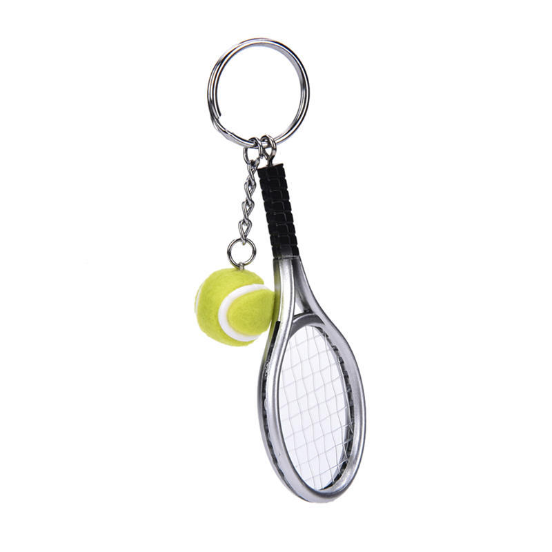 Mode Metall Kreative 3D Tennisschläger Ball Schlüsselanhänger Schlüsselanhänger Geschenk Schlüsselanhänger silber