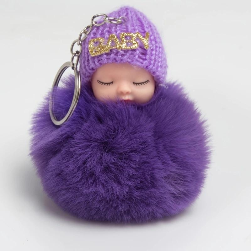 Cartoon Plüsch Schlaf Puppe Schlüsselanhänger Niedliche Plüsch Kohle Ball Rucksack Anhänger Kreative DIY Kinder Plüsch Puppe Anhänger Zubehör Auto Anhänger für Freunde violett