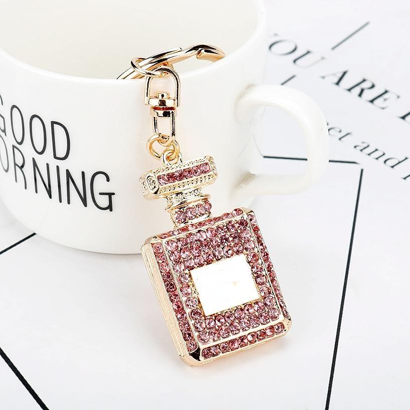 Schmuck Strass Kristall 3 Farben Parfüm Flasche Form Anhänger Schlüsselanhänger Geschenke Auto Handtasche Schlüsselhalter Geschenke rose gold