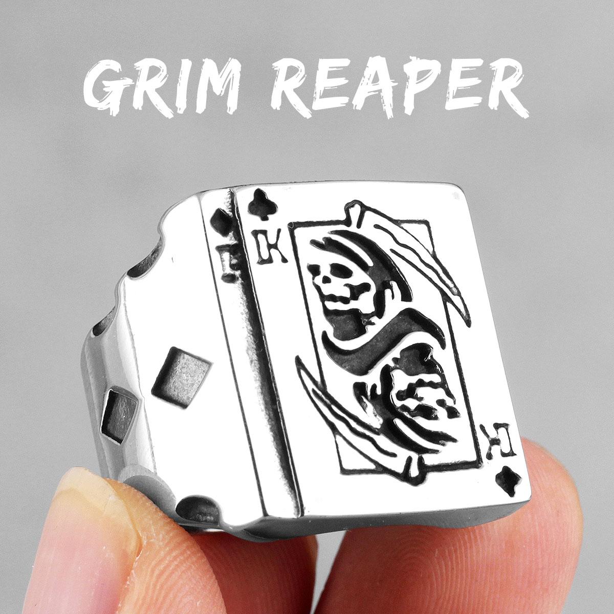Grim Reaper Poker König Schädel Edelstahl Herrenringe Gothic Punk für Männlichen Freund Biker Schmuck Kreativität Geschenk 9 white