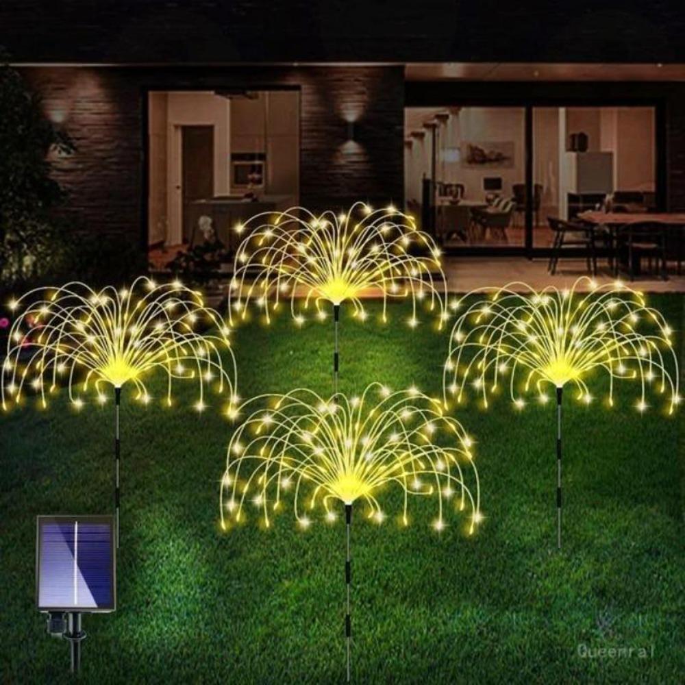 300/420 LED Outdoor Solar Gartenleuchte, Aufgewertetes Feuerwerk Licht, 8 Beleuchtungsmodi, Außendekoration für Gartenterrassen, Halloween, Weihnachten 60LED,1PC warm weiße