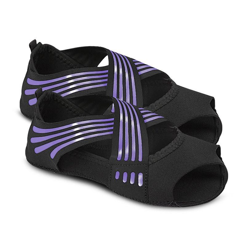 Damen Yoga Schuhe mit weicher Sohle, Leichte und rutschfeste Leder-Erhöhung, Fünf-Zehen-Tanzschuhe, Open-Toe Sporttraining, Luft-Yoga-Socken M(37-39) violett