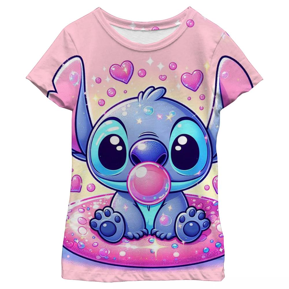Neues Kawaii Lilo Stitch Cartoon T-Shirt Kinder Stitch Niedliches Manga T-Shirt Y2k Grafik-T-Shirt Mädchen Junge Oberteile Lilo Stich 160 blue