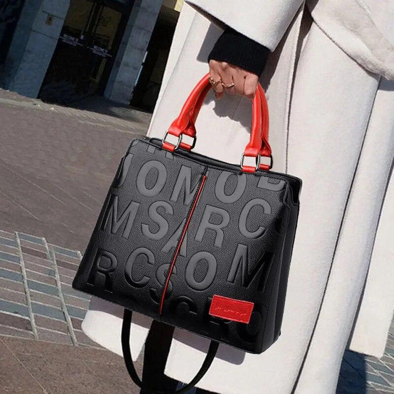 PU-Leder Lässige Schulter-Umhängetaschen für Damen Luxus Designer Große Kapazität Reisehandtasche black