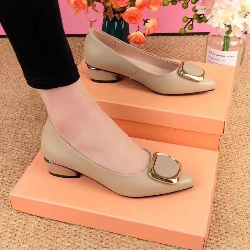 Sommer-Einzelschuhe mit weichem Boden, weiblich, dick, mit Temperament, echte weiche Lederschuhe, flacher Mund, spitze Arbeitsschuhe mit flachem Boden 39 khaki