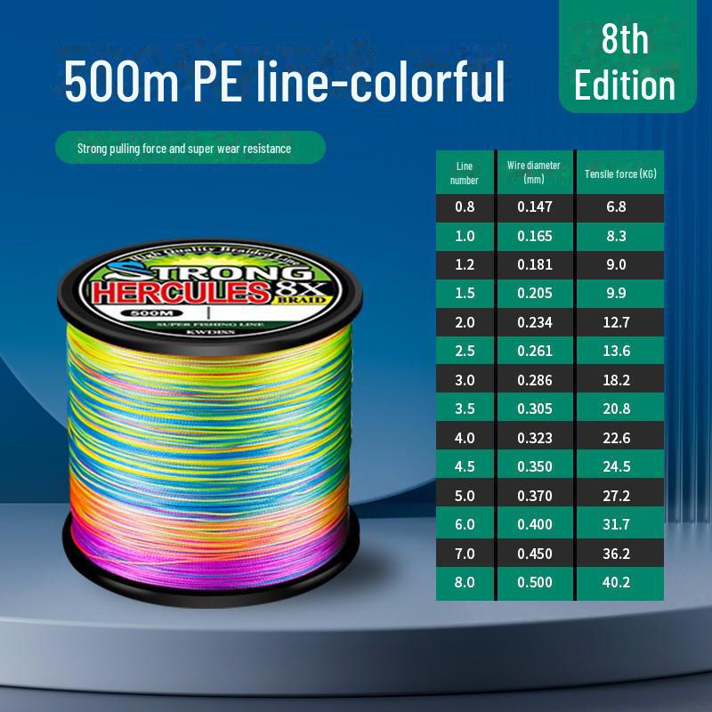8-geflochtene Dyneema-Angelschnur – 500 m PE-Leine zum Meeresangeln, Köder, Drachen und Angelausrüstung 8-stranded 10m 1-color No. 3.5 bunte