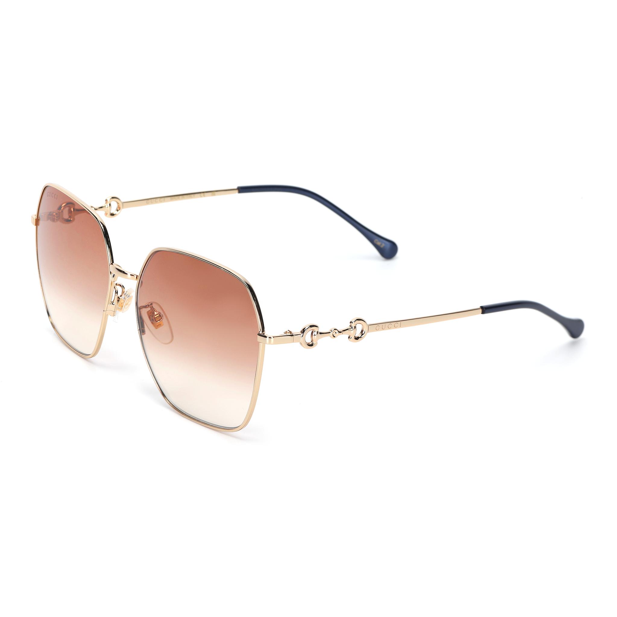 Gucci Horsebit 1955 Quadratische Sonnenbrille Damen Sonnenbrille Hellbraun Gold GG0882SA-003 Dust Bag+Eyeglass Case (Random Color)