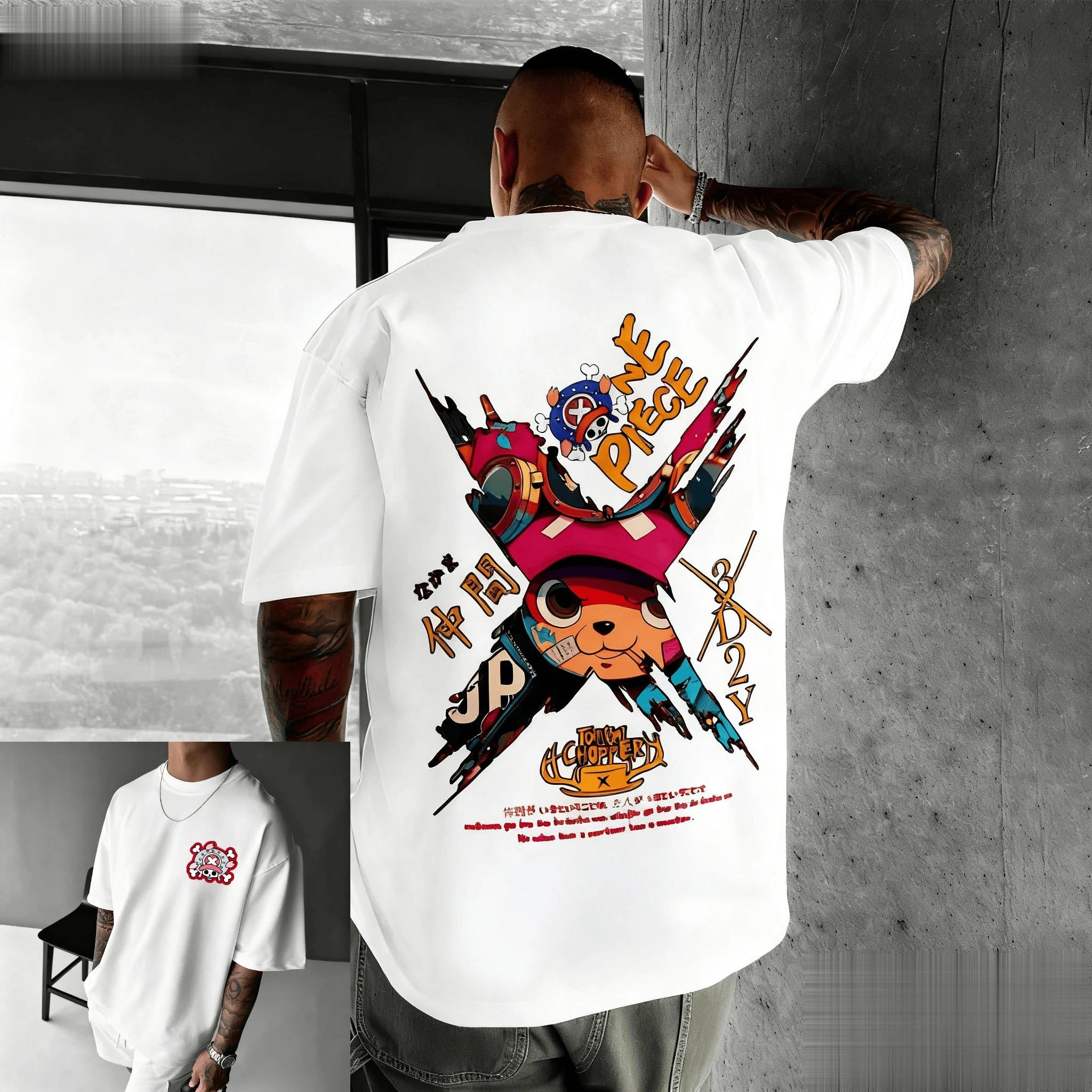 Neues One Piece Chopper Anime T-Shirt Herren Damen Baumwolle Kurzarm Tee Sommer Cartoon Grafik Streetwear Lässiges Top Oversized Y2k XXXL weiß