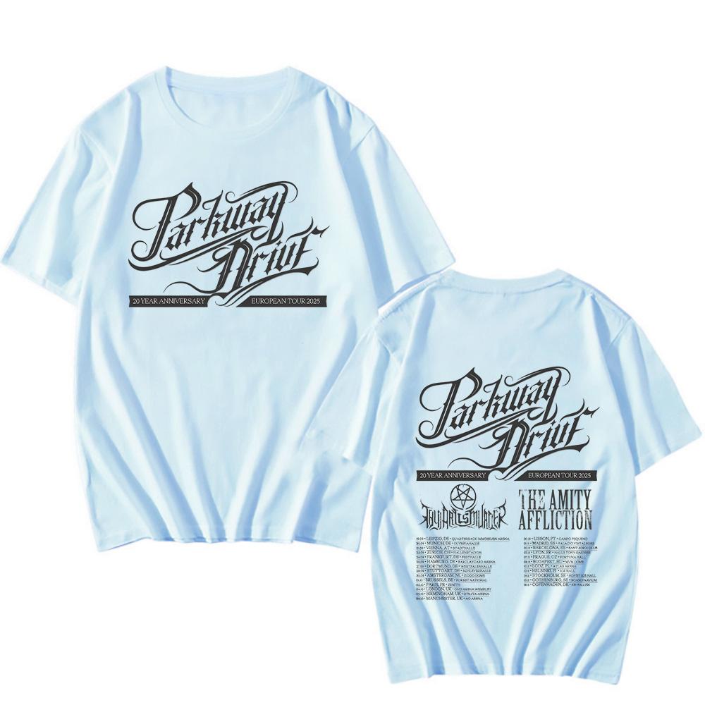 Parkway Drive 20-jähriges Jubiläum Europa-Tour 2025 T-Shirt Sommer Baumwoll-T-Shirts Hohe Qualität Vintage T-Shirts Unisex Oberteile T-Shirts XS（old） blau