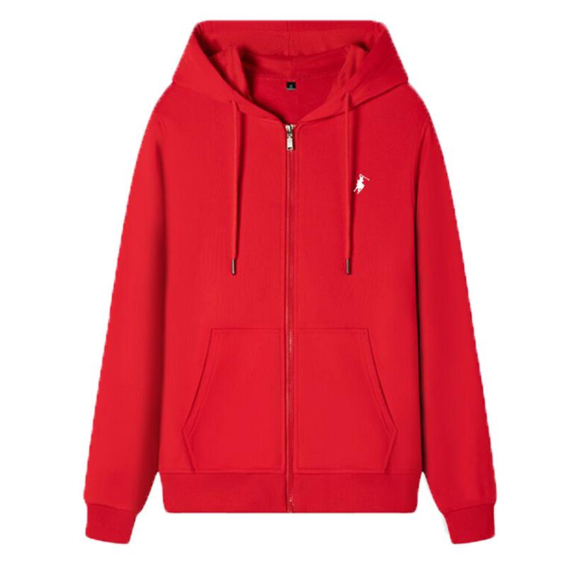 Herrenjacke mit Kapuze und langen Ärmeln und Kordelzug, Reißverschluss, einfarbig, lässige Sportbekleidung, Hoodies & Sweatshirts für Herren M rot