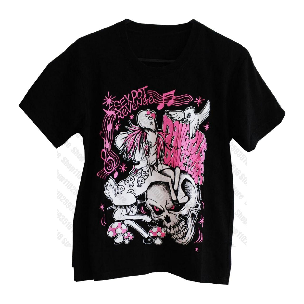 Japanisches Y2k Oberteil für Damen Kpop Ästhetik Kleidung 90er Jahre Kleidung Vintage Anime Mädchen Kawaii Damen Crop Tops 2000er Jahre Emo Goth L schwarz