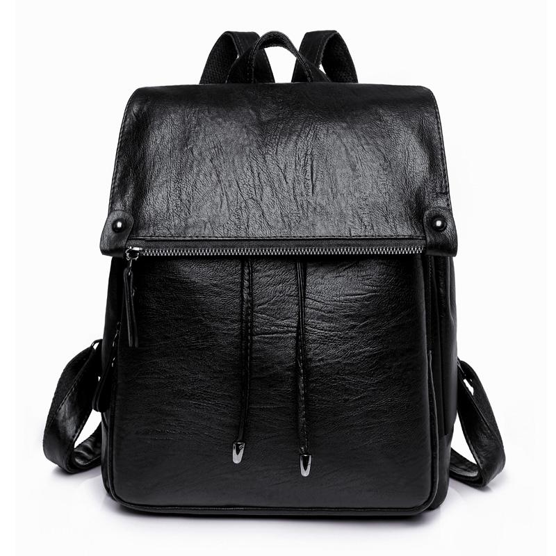 Frauen Mode Rucksäcke Schulter Schultaschen für Teenager Mädchen Adrette Büchertasche PU Leder Rucksack Weiblichen Rucksack schwarz