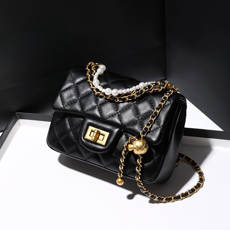 Koreanische Diamant-Ketten-Tasche Damen-Tasche Neue vielseitige kleine quadratische Tasche Damen-Umhängetasche black