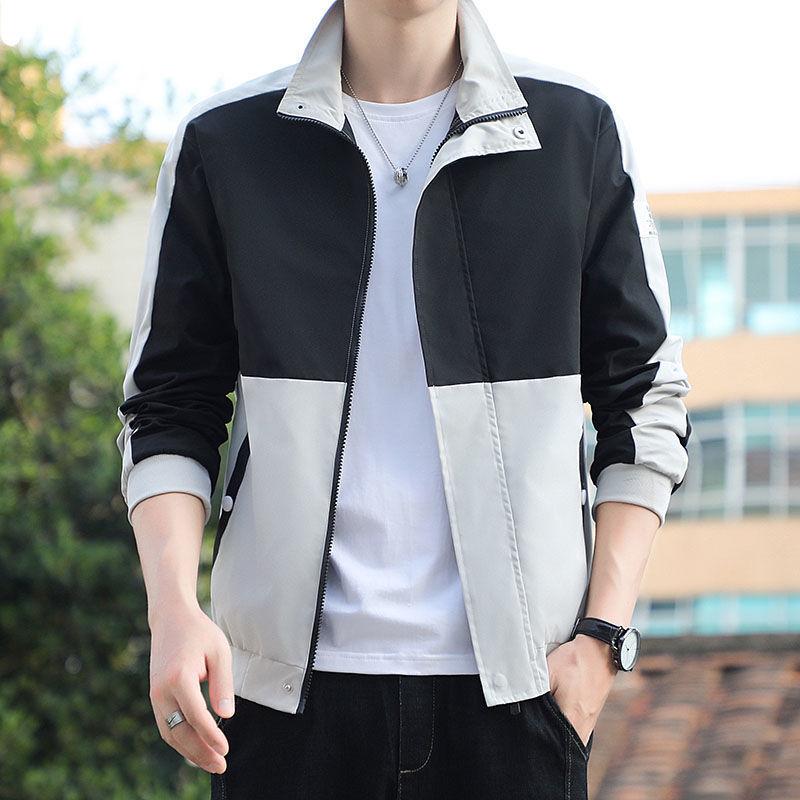 Dünne Jacke für Herren, Temperament, Stehkragen, Baseballuniform, kurze, langärmelige, warme Jacke, Nähte, Farbe, hübsche, lässige Arbeitskleidung M