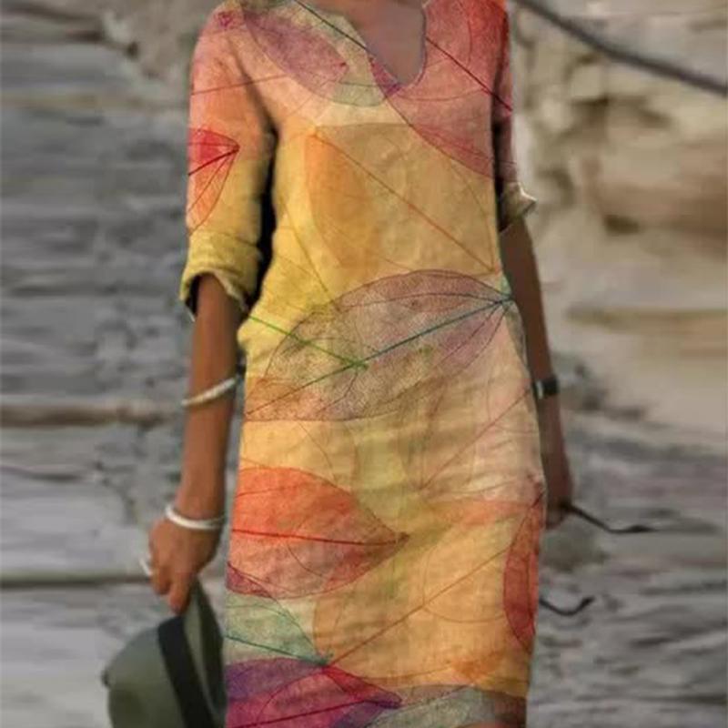 Frauen Casual Lose Kleid Halbe Hülse Cartoon Schönheit Gedruckt V-ausschnitt Kleid Elegante Knielangen Rock Plus Größe Kleid 7XL gelb