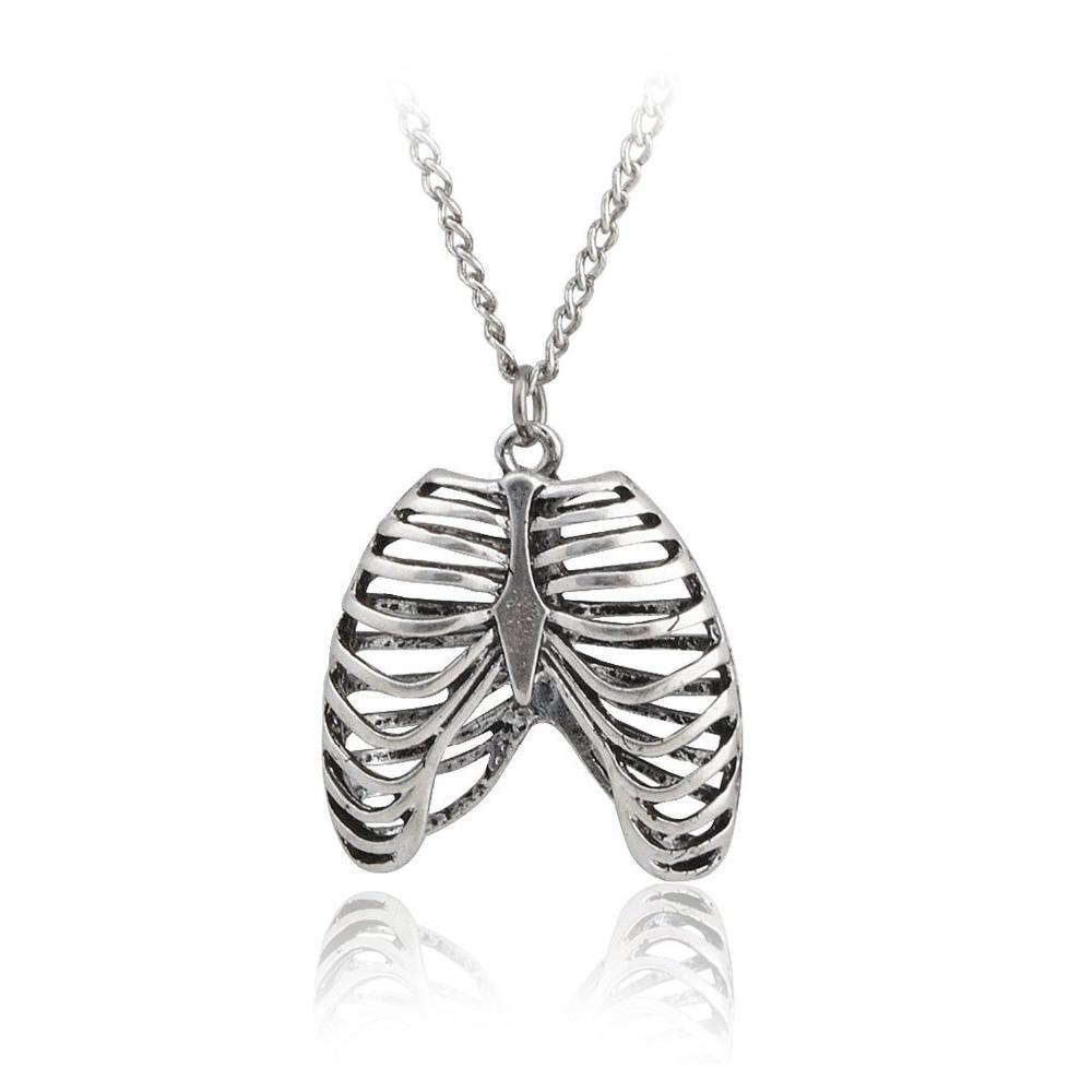 Mode Gothic Vinage Brustkorb Halskette Anatomisches Skelett Herz Goth Punk Einzigartige Retro Anhänger Halskette Schmuck für Männer/frauen