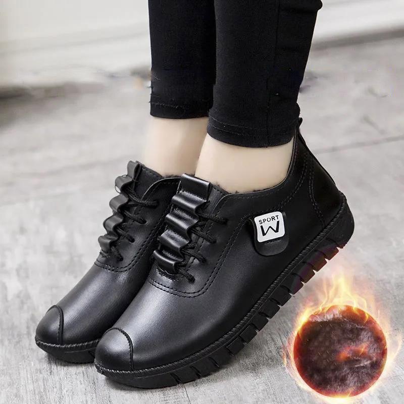 Herbst und Winter Frauen Fleece Baumwolle Schuhe Casual Leder Schuhe Damen Schuhe All-Match Mutter Schuhe 39 schwarz