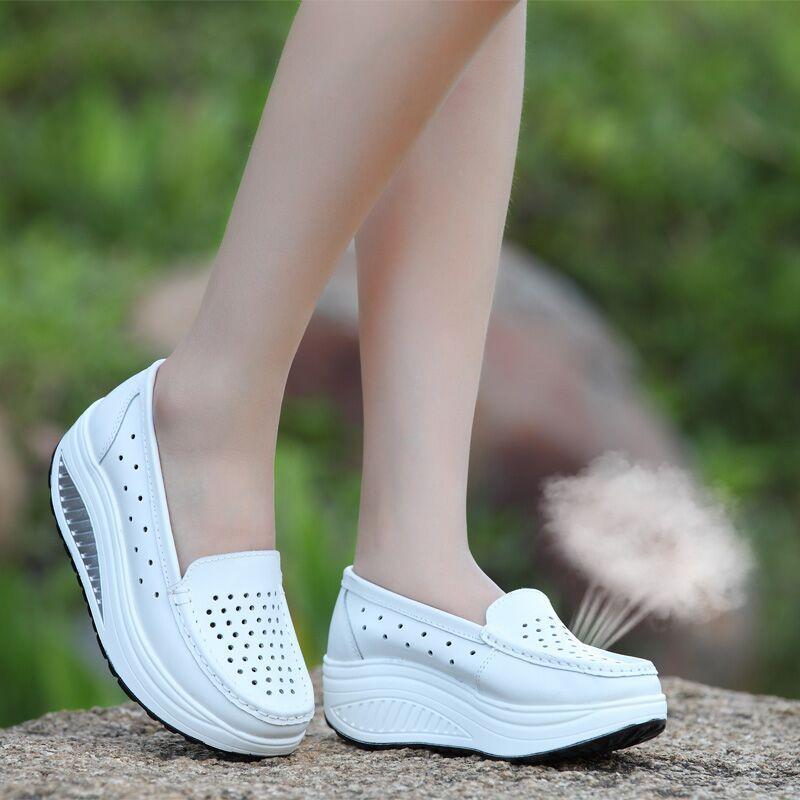Atmungsaktive Damen-Schuhe aus Leder, Swing-Schuhe, Plattform, Krankenschwester-Arbeitsschuhe 39 elfenbein
