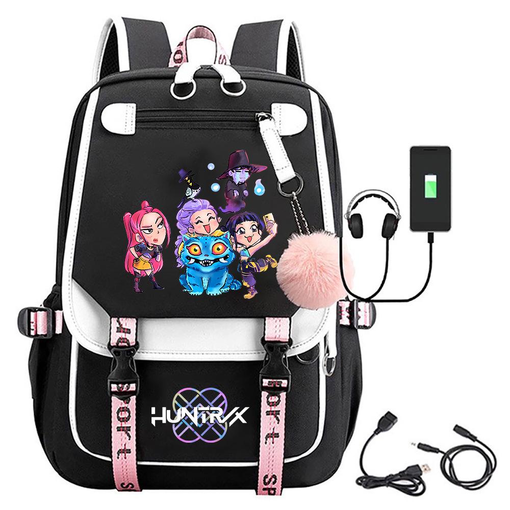 K-Pop Dämonenjägerin Girlgroup Rucksack mit Pompom - Schultasche für Schüler One Size