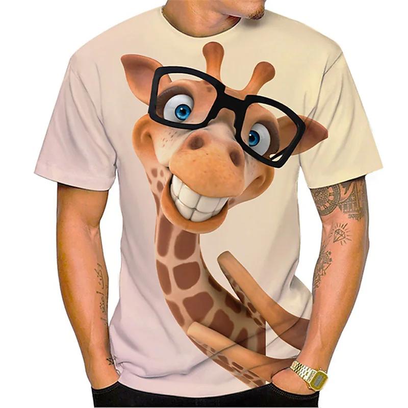 Sommer Lustige männer T-Shirt Tops 3D Druck Giraffe Tier Tees Oansatz Übergroßen Shirts Herren Kleidung Männlich Casual Streetwear Kurze XL