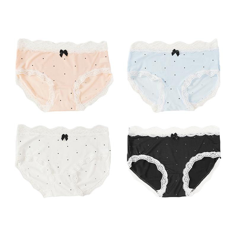 1/4 Stück Damen Sexy Schleife Spitze Slips Nahtlose Bequeme Atmungsaktive Slips Mittelhohe Taille Dessous M