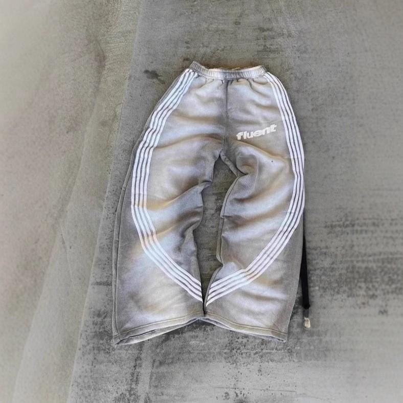 RogueWave Weitbeinige Gestreifte Hose Y2K Herren Damen Lässig Streetwear Alltag Sport Hose Gothic Punk Hip Hop Street Locker Elastischer Bund Hose S graue