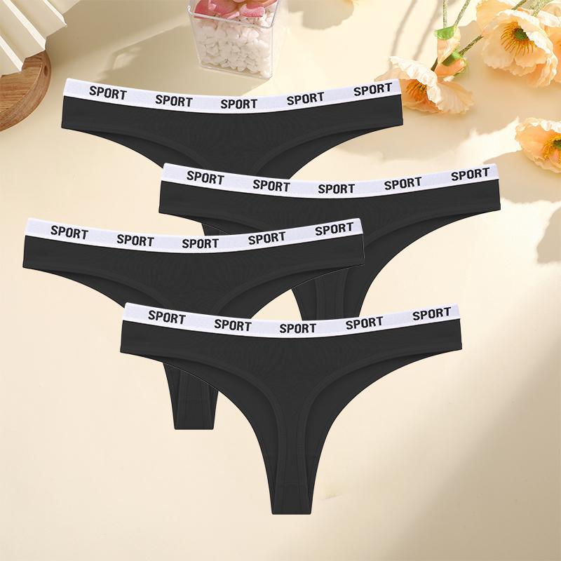 FINETOO 4 Stück/Set Damen Sexy Baumwoll-Strings für Damen Sportmarke String Unterwäsche Weiblich Weiche Baumwolle Tangas Damen String Tanga XL&Set