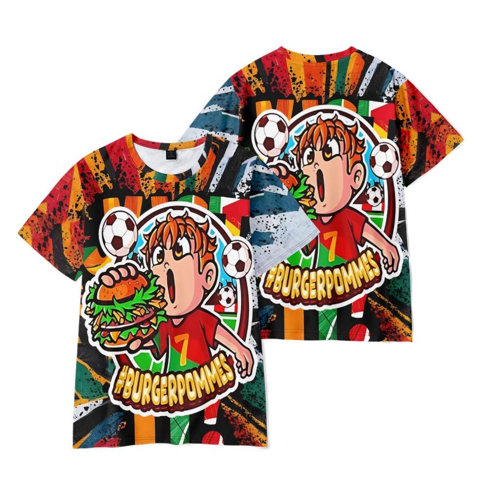 10 Farben Lustiges Burgerpommes ICrimax Cartoon T-Shirt Cooles Damen Herren T-Shirt O-Ausschnitt Casual Unisex Streetwear Fashion Kinder T-Shirt XXS bunt