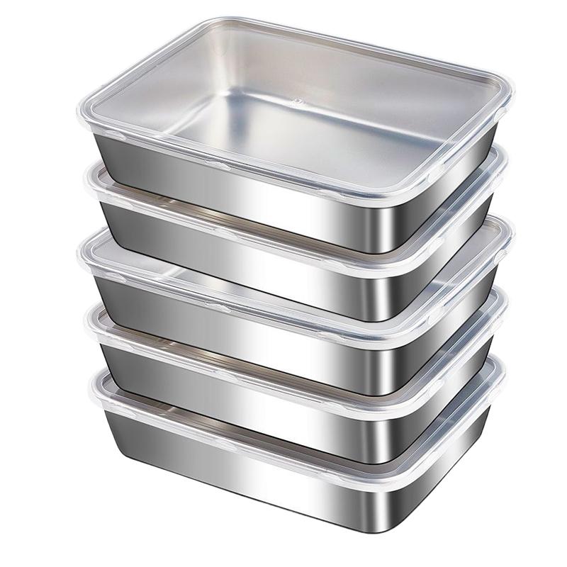 5 Stück Edelstahl Lebensmittelaufbewahrungsbox Frischhaltebox mit Deckel, Rechteck Wurst Nudeln Obstschale L 5PCS