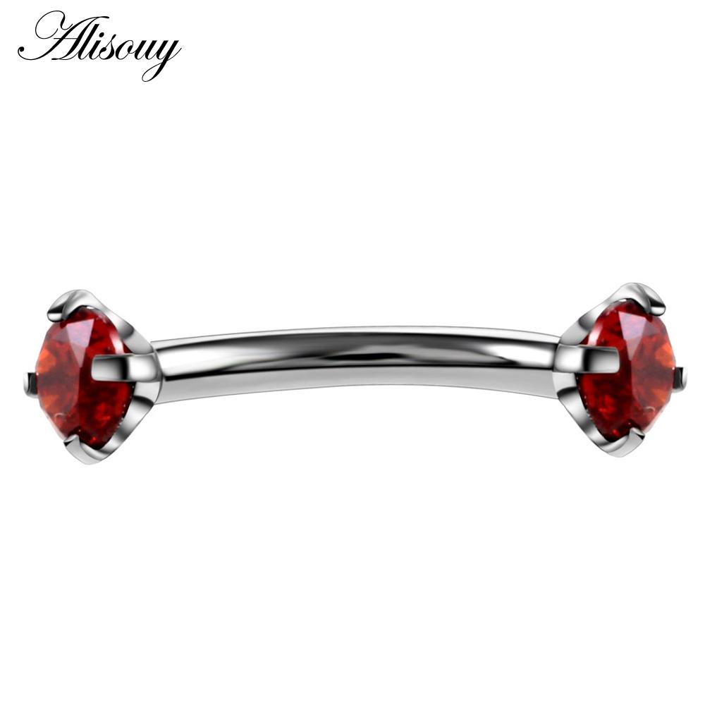 Alisouy 1PC 316L Edelstahl Augenbraue Barbell Piercing Ohrringe Edelsteine Zirkonia Helix Ring Labret Lippen Piercing Augenbraue Schmuck rot