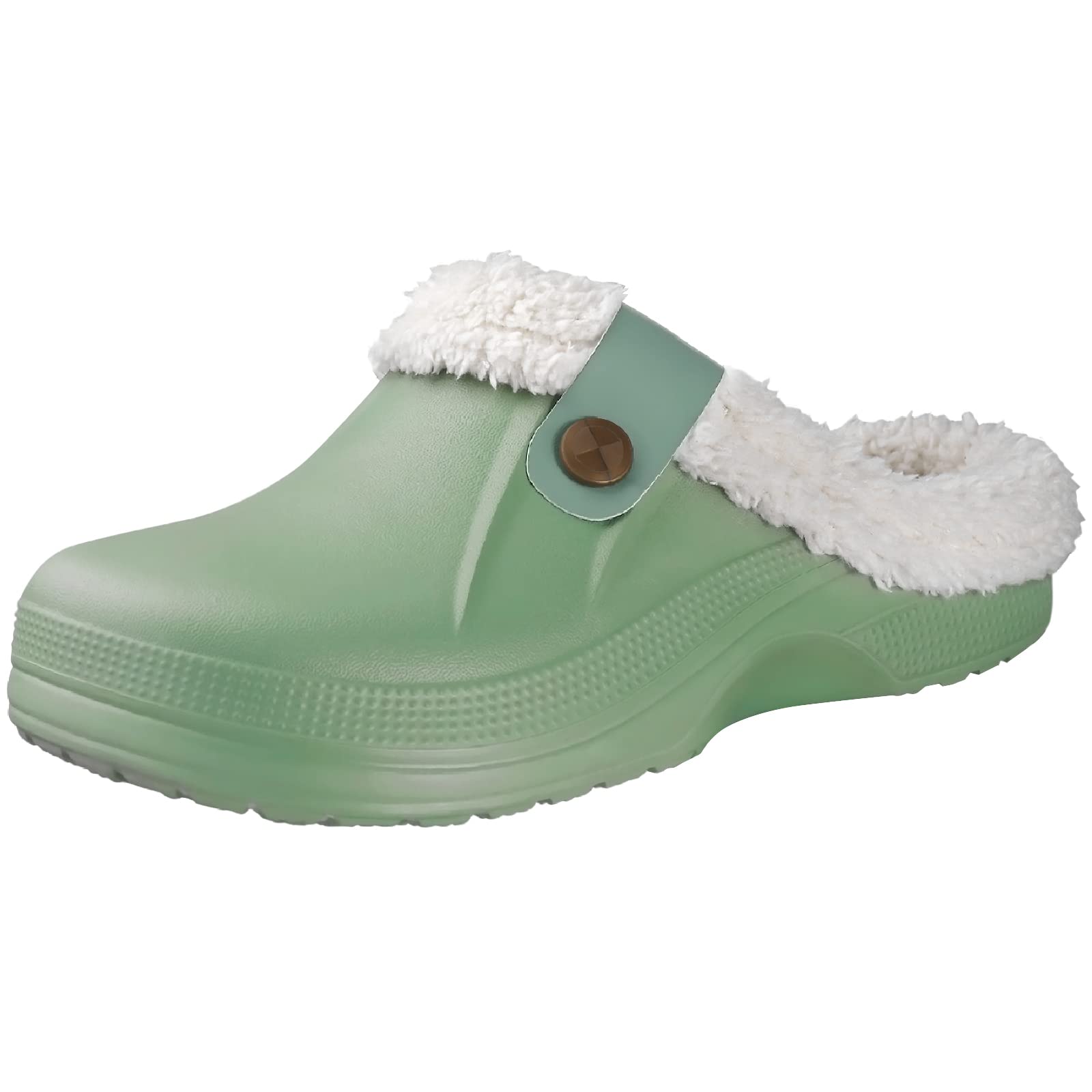 Comwarm Herren Clogs Hausschuhe Winter Warme Gartenschuhe Rutschfeste Wasserdichte Hausschuhe Männliche Weiche Fuzzy Slides Pelz Clogs Plüsch Slipper 40-41(9.6-9.8 inch) grün