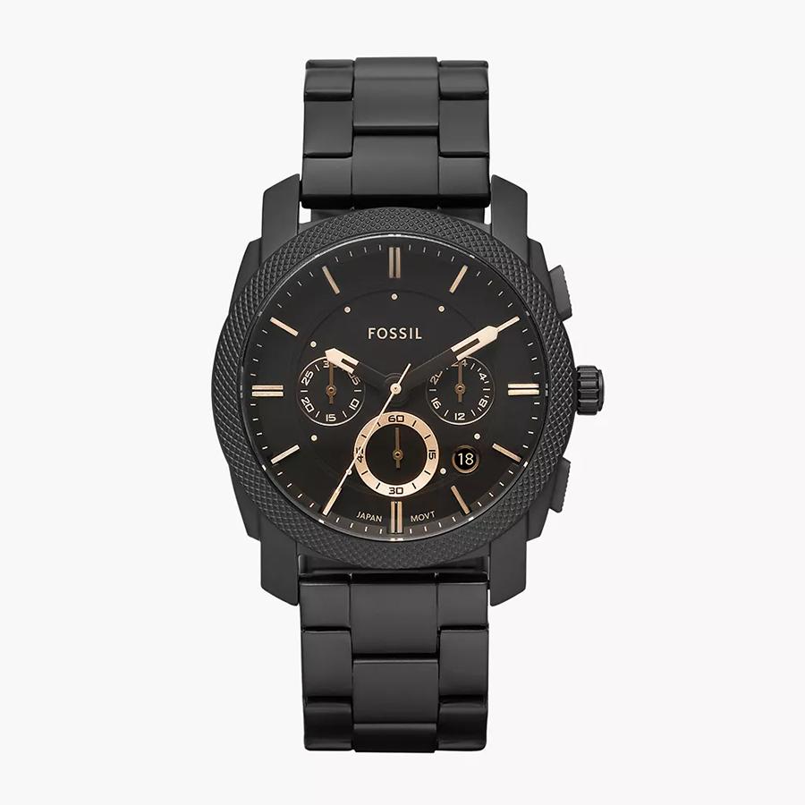 Fossil Herren Quarz Drei-Zeiger Uhr - Edelstahlgehäuse, Kratzfestes Glas FS4682 schwarz