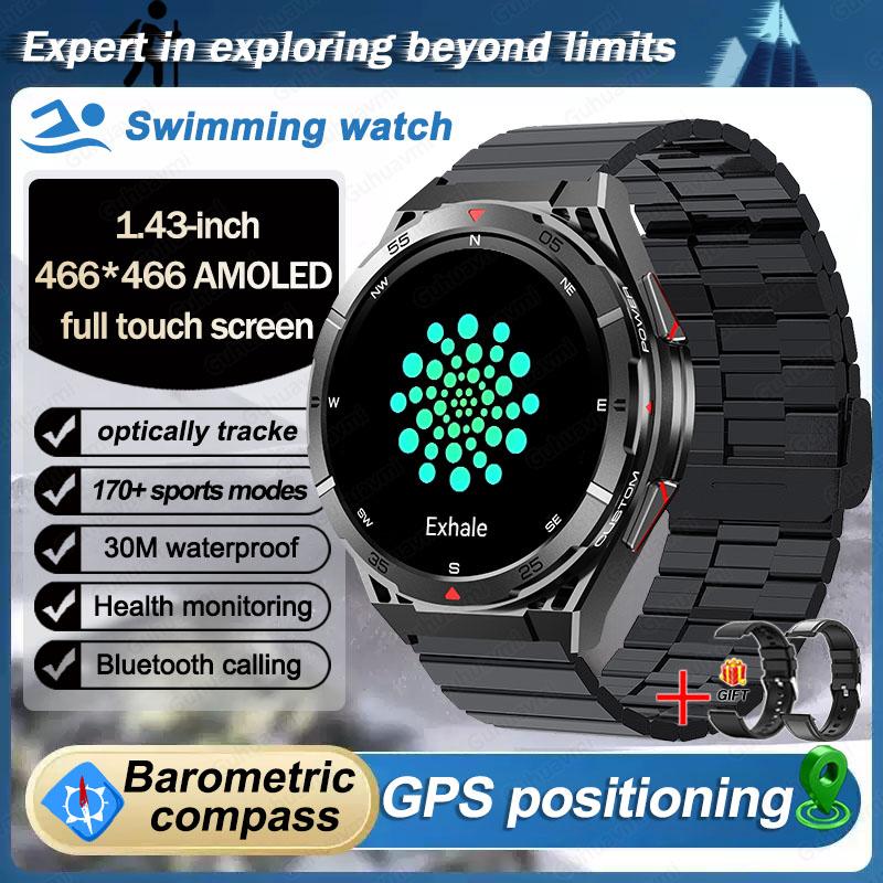 2025 Neue GPS Smartwatch Herren Bluetooth Anruf 100+Sport GPS Track Uhren Sprachassistent Wasserdichte Smartwatch Für Android IOS Steel Belt B 2A schwarz