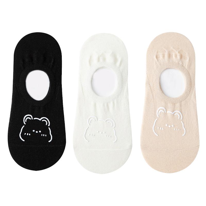 3/5 Paar Damen Boat Socken mit Bärenmuster, rutschfest, verrutschen nicht, unsichtbare Socken, dünne Socken 3 Pairs