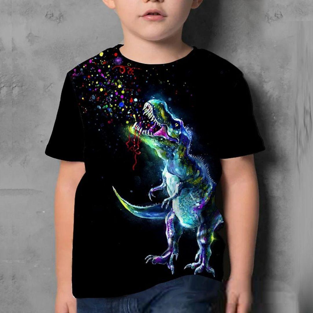 Neue Kinder T-Shirt Jungen Mädchen Kinder Shirts Kurzarm Volldruck Kleinkind Cartoon Jurassic Dinosaurier Druck T-Shirts Tops Kleidung 110