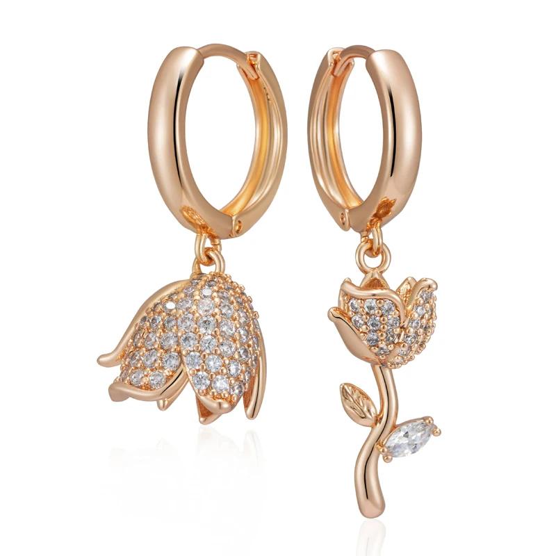 1 Paar weiße Zirkonia-Ohrringe mit Blumenmotiv, für Frauen, Persönlichkeit, Farbe Gold, Party-Schmuck, Geschenk gold/weiß