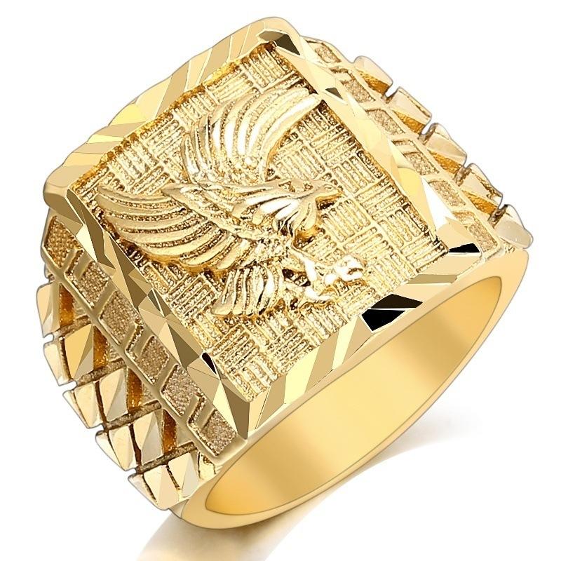 1pc Herrenmode vergoldet Punk Rock Eagle Ring Hip Hop Ring Luxus Fingerschmuck 13 gold