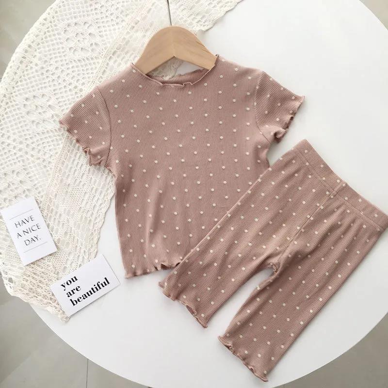 Baby Pyjamas Sommer Dünne Anzug Polka Dot Mädchen Zweiteilige Home Service Kinder Klimaanlage Anzug Mädchen 90