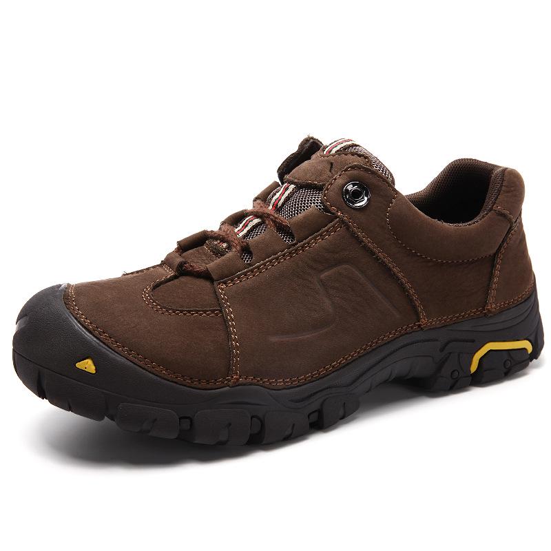Frühling und Herbst Lässige Übergröße Wasserdichte Wanderschuhe Oberste Schicht Rindsleder Herrenschuhe Herren Outdoor-Schuhe Verschleißfest Rutschfest Wanderschuhe 46 braun