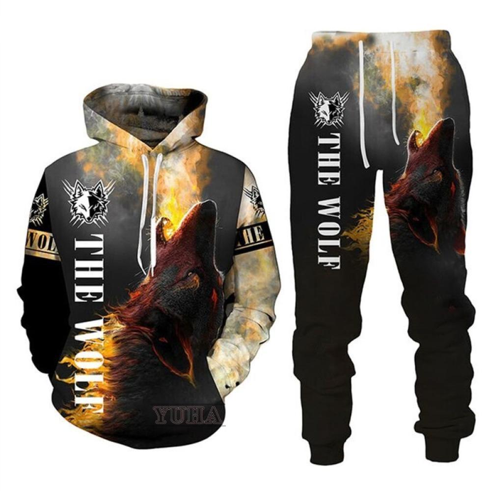 Wolf 3d Gedruckt Hoodie Hosen Anzug Männlich Frühling Und Herbst Casual Sweashirt Pullover Männer Trainingsanzug Set Mode männer Kleidung anzug XXL