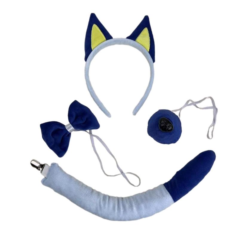 Hund Kostüm Set Hundeohren Schwanz Schleife Nase Tutu Tier Ausgefallenes Kostüm Set Accessoires für Kinder Mädchen Halloween Cosplay Requisiten