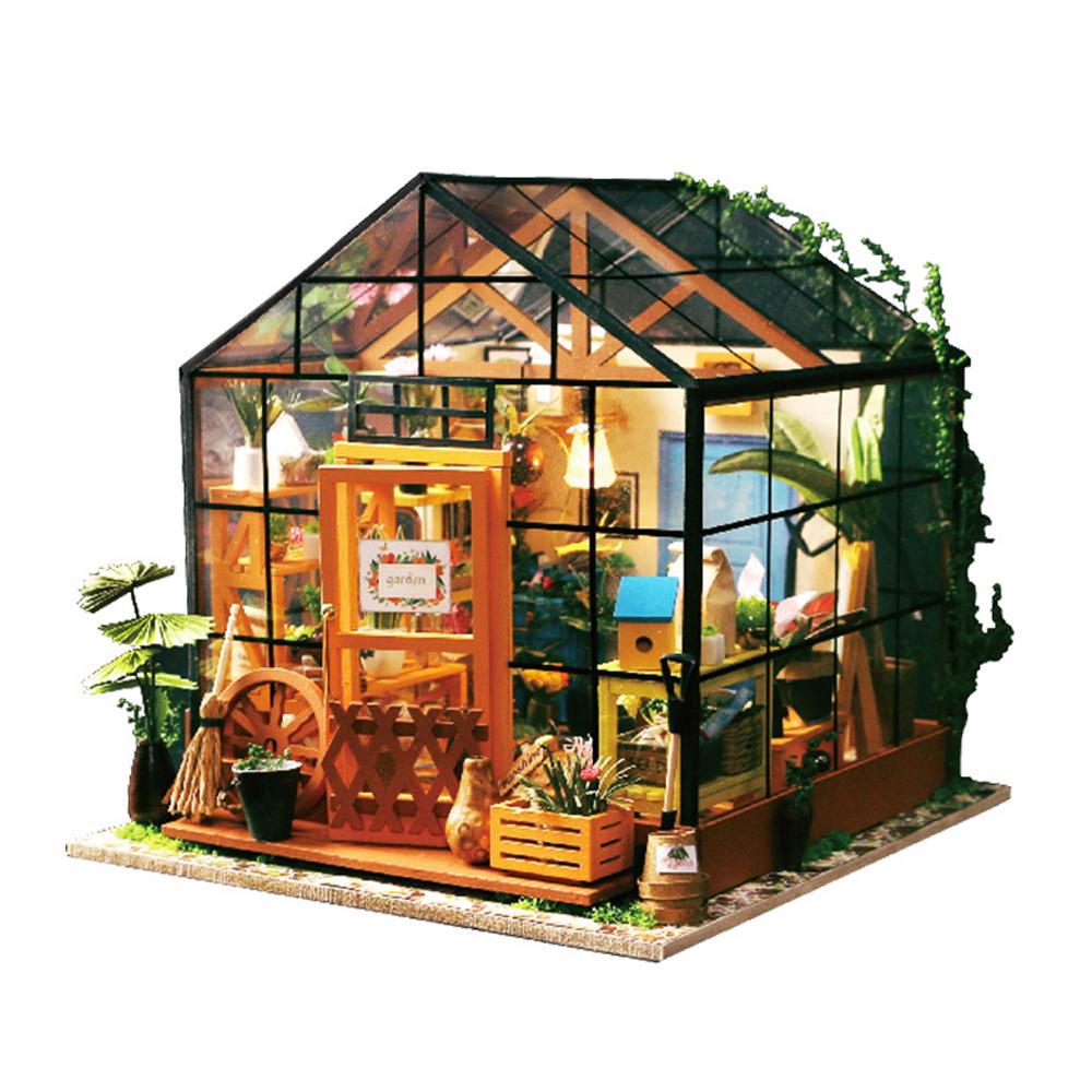 DIY-Puppenhaus-Holzzimmer-Montagesatz, Heimdekoration, Miniatur-Hausmodell, selbstinstalliert bunt